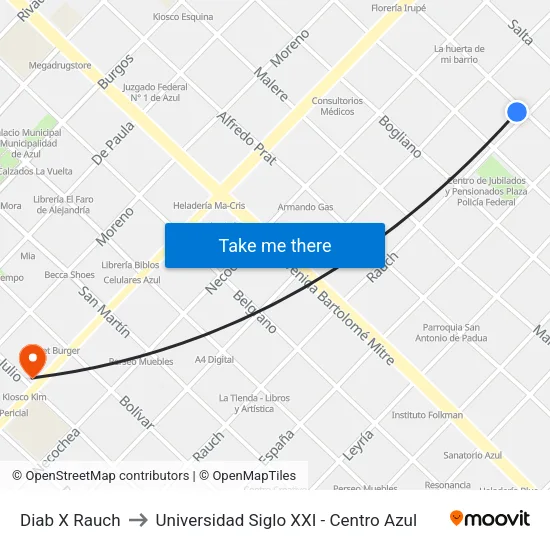 Diab X Rauch to Universidad Siglo XXI - Centro Azul map