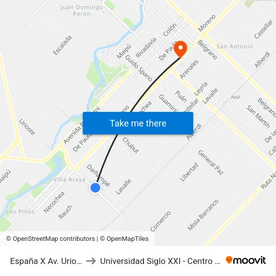 España X Av. Urioste to Universidad Siglo XXI - Centro Azul map