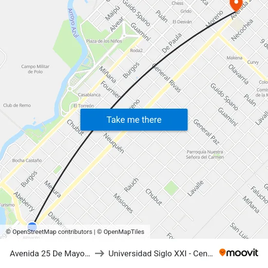 Avenida 25 De Mayo, 1893 to Universidad Siglo XXI - Centro Azul map