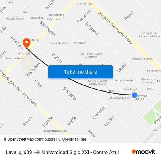 Lavalle, 609 to Universidad Siglo XXI - Centro Azul map