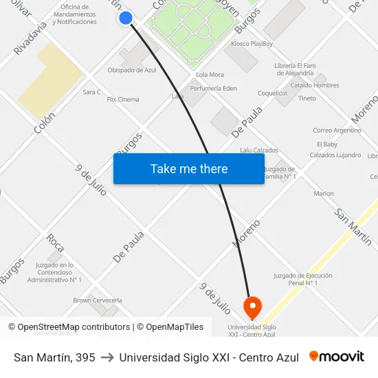 San Martín, 395 to Universidad Siglo XXI - Centro Azul map