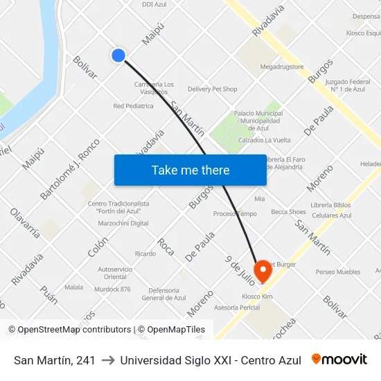 San Martín, 241 to Universidad Siglo XXI - Centro Azul map