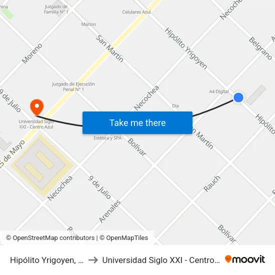 Hipólito Yrigoyen, 714 to Universidad Siglo XXI - Centro Azul map