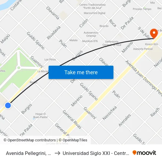Avenida Pellegrini, 1205 to Universidad Siglo XXI - Centro Azul map