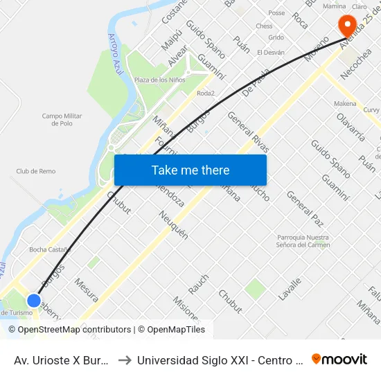 Av. Urioste X Burgos to Universidad Siglo XXI - Centro Azul map