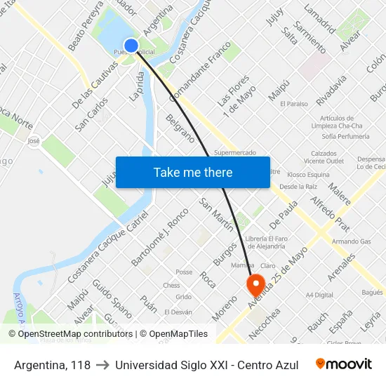 Argentina, 118 to Universidad Siglo XXI - Centro Azul map