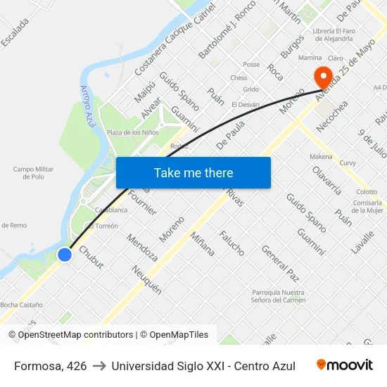 Formosa, 426 to Universidad Siglo XXI - Centro Azul map