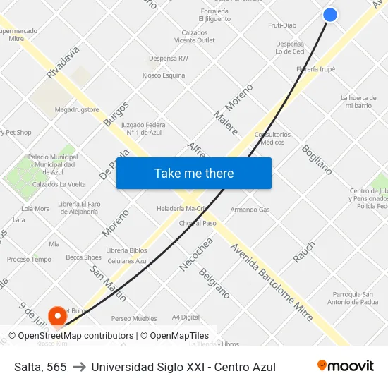 Salta, 565 to Universidad Siglo XXI - Centro Azul map