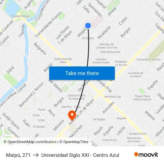 Maipú, 271 to Universidad Siglo XXI - Centro Azul map