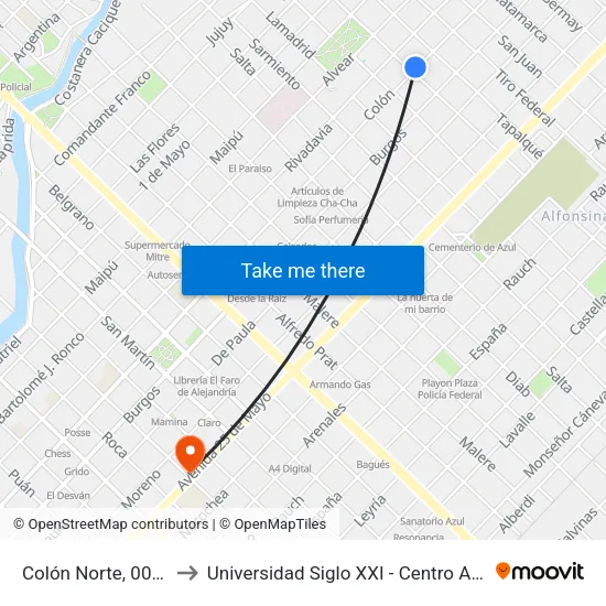 Colón Norte, 0013 to Universidad Siglo XXI - Centro Azul map