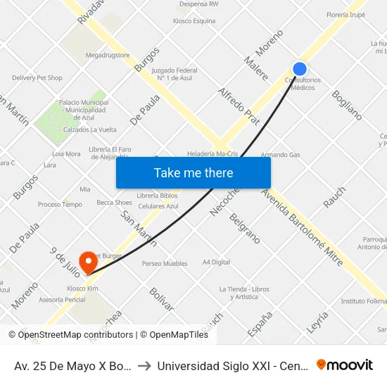 Av. 25 De Mayo X Bogliano to Universidad Siglo XXI - Centro Azul map