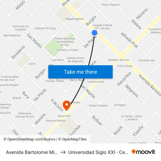 Avenida Bartolomé Mitre, 491 to Universidad Siglo XXI - Centro Azul map