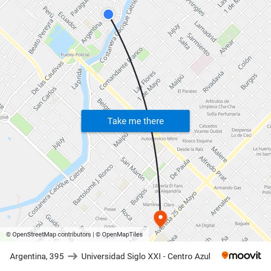 Argentina, 395 to Universidad Siglo XXI - Centro Azul map