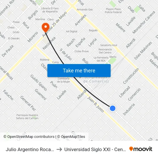 Julio Argentino Roca, 1216 to Universidad Siglo XXI - Centro Azul map