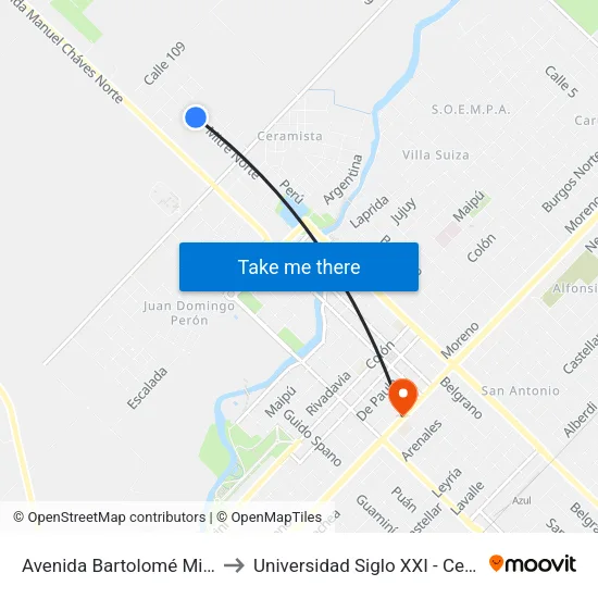 Avenida Bartolomé Mitre, 965 to Universidad Siglo XXI - Centro Azul map