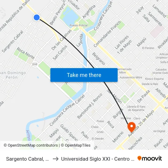 Sargento Cabral, 614 to Universidad Siglo XXI - Centro Azul map