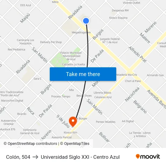 Colón, 504 to Universidad Siglo XXI - Centro Azul map