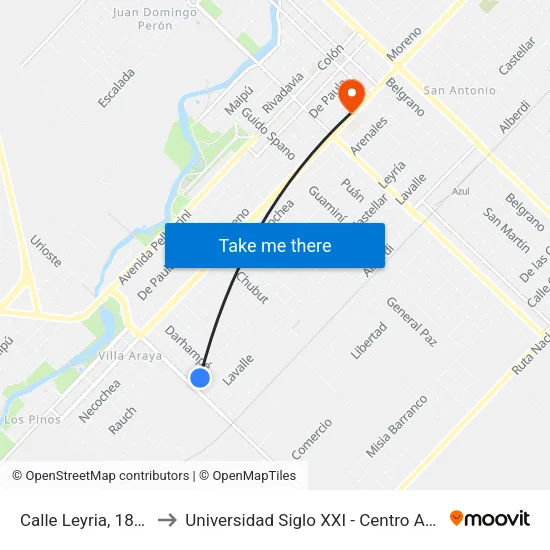 Calle Leyria, 1841 to Universidad Siglo XXI - Centro Azul map