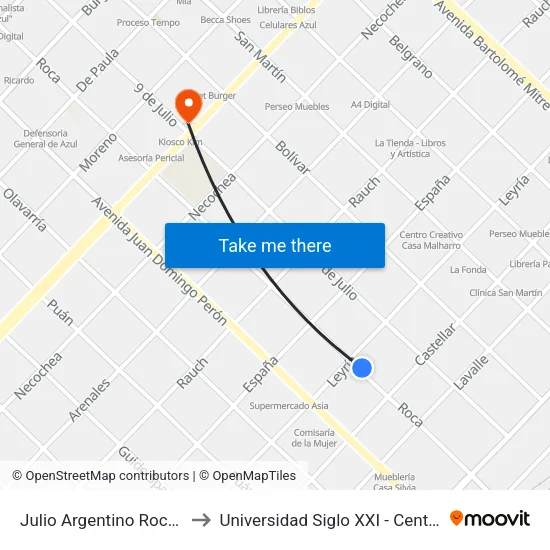 Julio Argentino Roca, 876 to Universidad Siglo XXI - Centro Azul map