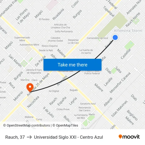 Rauch, 37 to Universidad Siglo XXI - Centro Azul map
