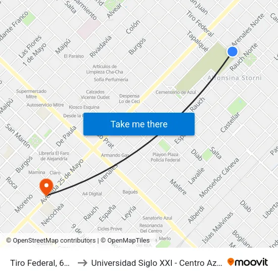 Tiro Federal, 676 to Universidad Siglo XXI - Centro Azul map