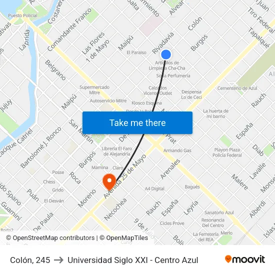 Colón, 245 to Universidad Siglo XXI - Centro Azul map