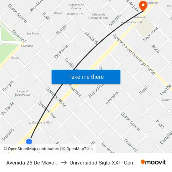 Avenida 25 De Mayo, 1241 to Universidad Siglo XXI - Centro Azul map