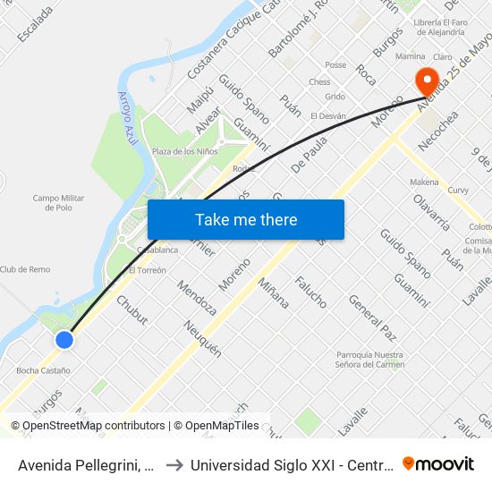 Avenida Pellegrini, 1641 to Universidad Siglo XXI - Centro Azul map