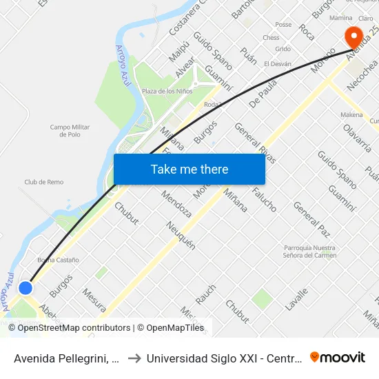Avenida Pellegrini, 1841 to Universidad Siglo XXI - Centro Azul map