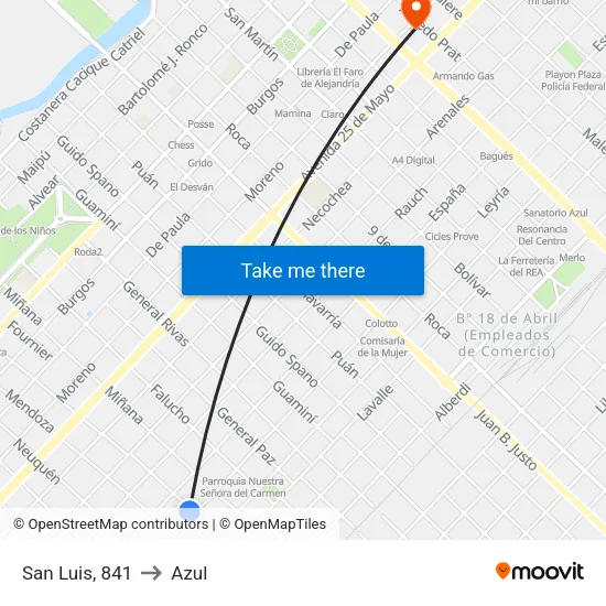 San Luis, 841 to Azul map