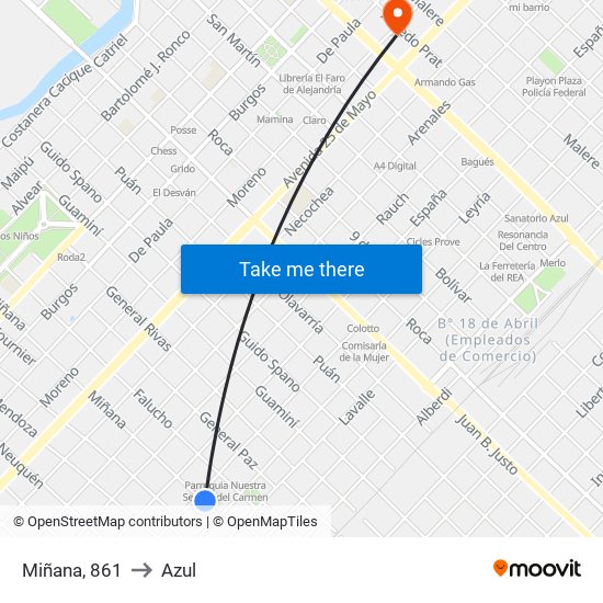 Miñana, 861 to Azul map