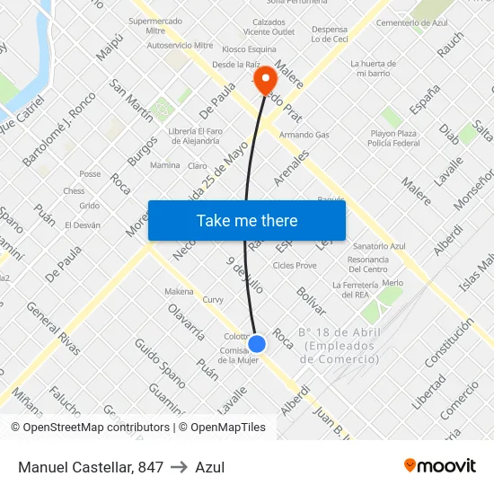 Manuel Castellar, 847 to Azul map