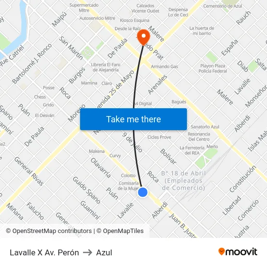 Lavalle X Av. Perón to Azul map