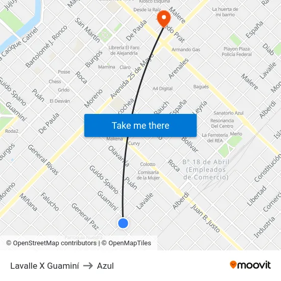 Lavalle X Guaminí to Azul map