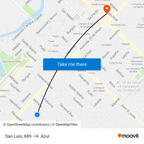 San Luis, 689 to Azul map
