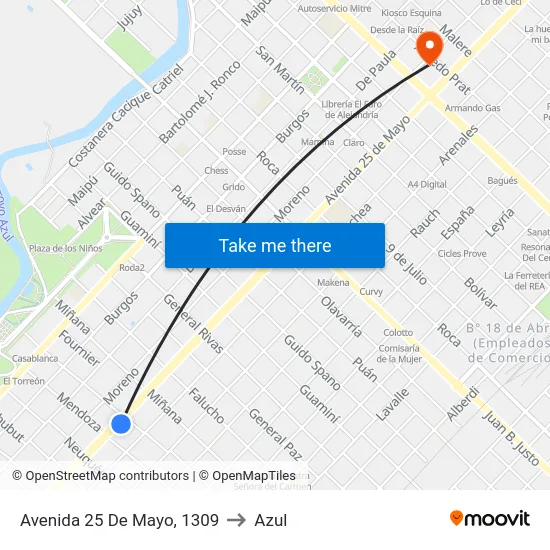 Avenida 25 De Mayo, 1309 to Azul map