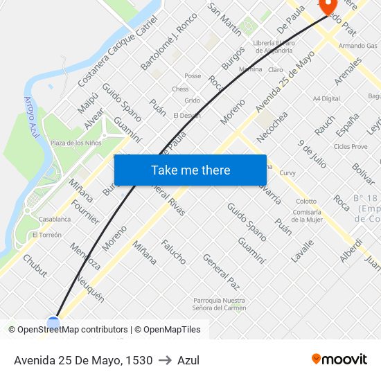 Avenida 25 De Mayo, 1530 to Azul map