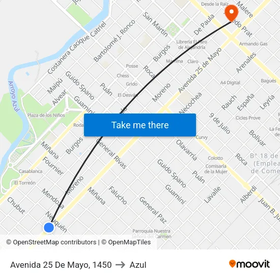 Avenida 25 De Mayo, 1450 to Azul map
