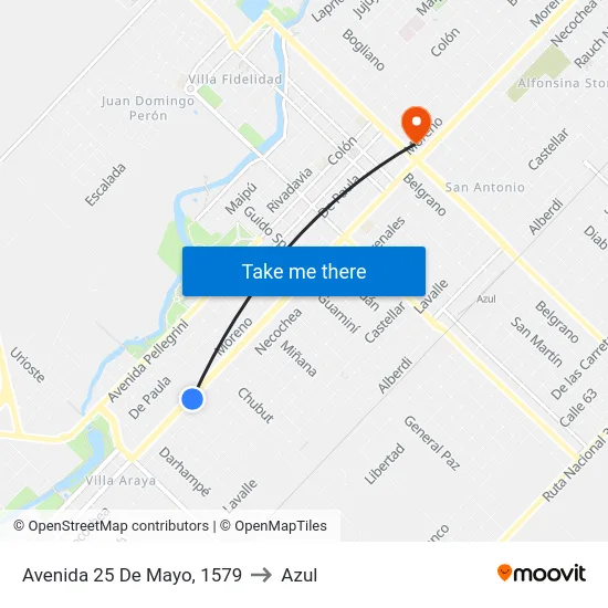 Avenida 25 De Mayo, 1579 to Azul map