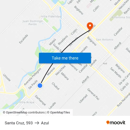 Santa Cruz, 593 to Azul map