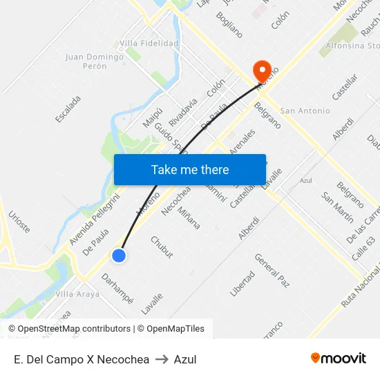 E. Del Campo X Necochea to Azul map