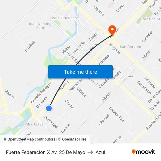 Fuerte Federación X Av. 25 De Mayo to Azul map