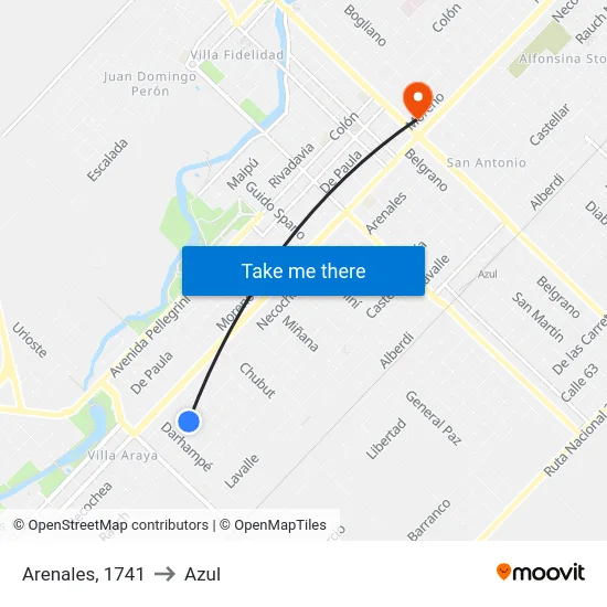 Arenales, 1741 to Azul map