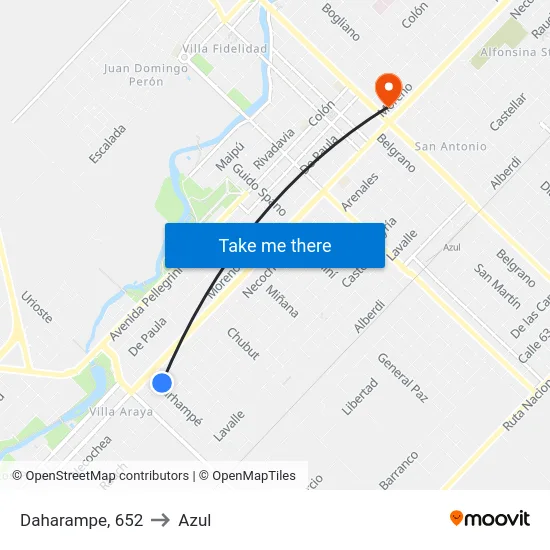 Daharampe, 652 to Azul map