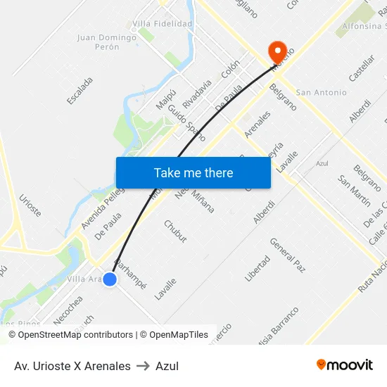 Av. Urioste X Arenales to Azul map
