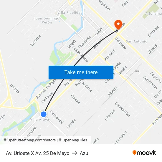 Av. Urioste X Av. 25 De Mayo to Azul map