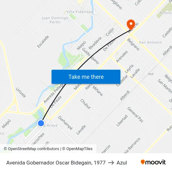 Avenida Gobernador Oscar Bidegain, 1977 to Azul map