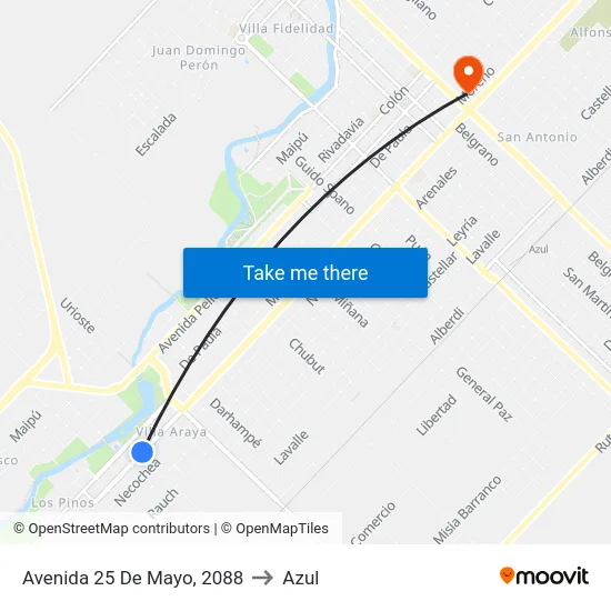 Avenida 25 De Mayo, 2088 to Azul map