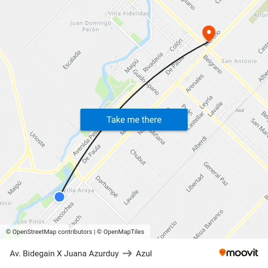 Av. Bidegain X Juana Azurduy to Azul map