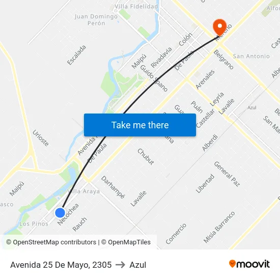 Avenida 25 De Mayo, 2305 to Azul map